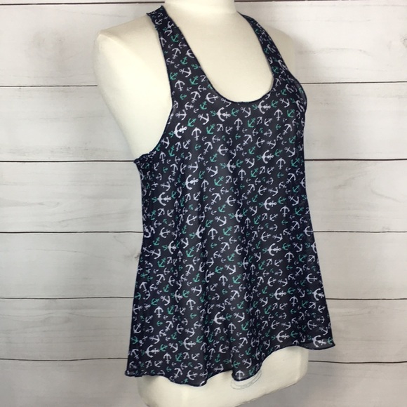Lagaci Tops - Lagaci Sheer Racerback Anchor Tank Top Navy S